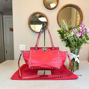 Valentino Red Leather RockStud Shoulder Bag Crossbody